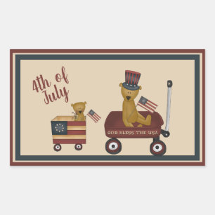 Patriottisch juli 4e Teddy Bears op Parade Rechthoekige Sticker