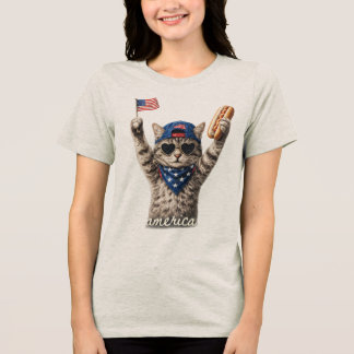 Patriottisch katten T-shirt voor vrouwen kattenlie