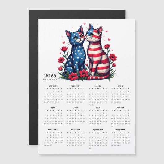 Patriottisch kattenpaar in liefde 2025 magneetkale (Voorkant / Achterkant)