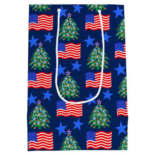 Patriottisch kerstboompatroon op maat medium cadeauzakje (Achterkant)