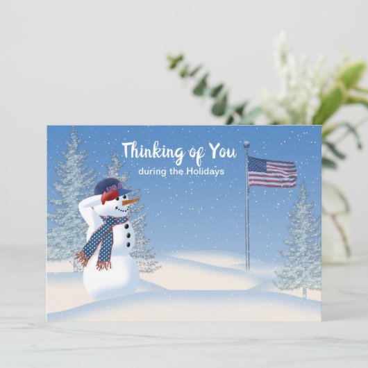 Patriottisch kerstfeest Snowman Saluting, Kaart (Staand voorkant)