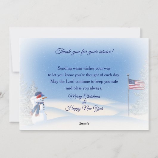 Patriottisch kerstfeest Snowman Saluting, Kaart (Achterkant)