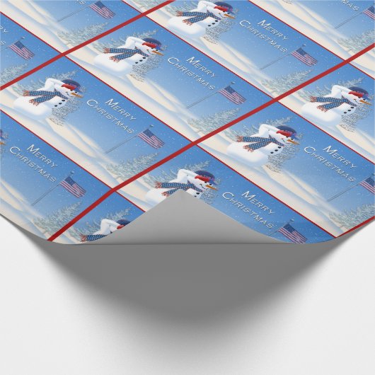 Patriottisch kerstinpakpapier - Snowman Salute Cadeaupapier (Hoek)