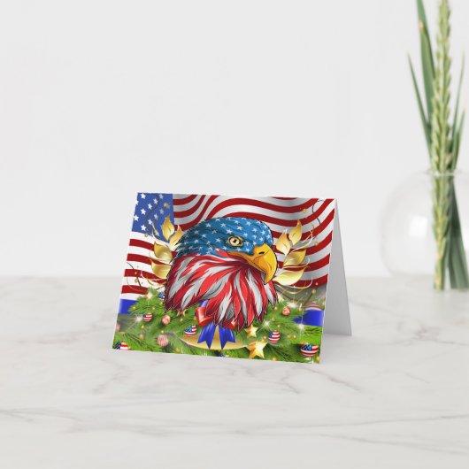 Patriottisch kerstmis American Eagle Note Card Bedankkaart (Voorkant)