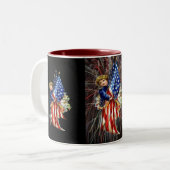  patriottisch kind en vuurwerk tweekleurige koffiemok (Voorkant links)