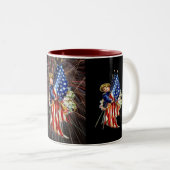  patriottisch kind en vuurwerk tweekleurige koffiemok (Voorkant rechts)