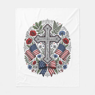 Patriottisch Kruis Bloemenvlag Vintage Fleece Deken