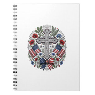 Patriottisch Kruis Bloemenvlag Vintage Notitieboek