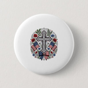 Patriottisch Kruis Bloemenvlag Vintage Ronde Button 5,7 Cm