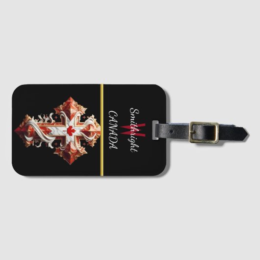 Patriottisch kruis met esdoornblad bagagelabel (Voorkant (horizontaal))