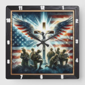 patriottisch kruis militair eerbetoon vierkante klok (Voorkant)