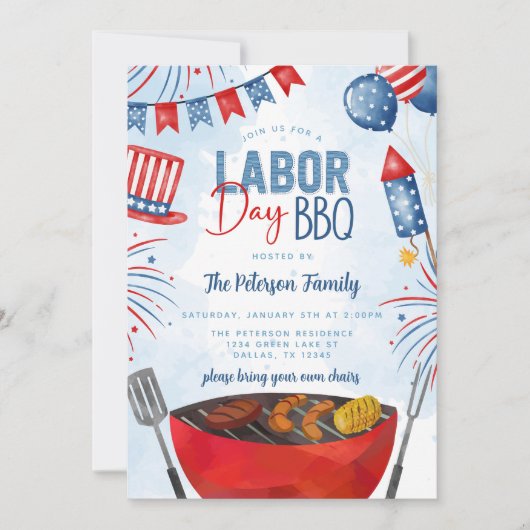 Patriottisch Labor Day BBQ-feestje Kaart (Voorkant)
