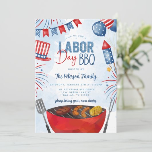Patriottisch Labor Day BBQ-feestje Kaart (Staand voorkant)