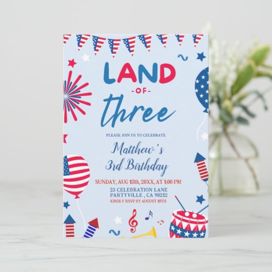 Patriottisch Land van de Drie Verjaardagen Uitnodi Kaart (Staand voorkant)