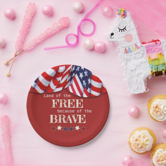 Patriottisch land van de Vrije Rode Blauwe Bunting Papieren Bordje (Feest)