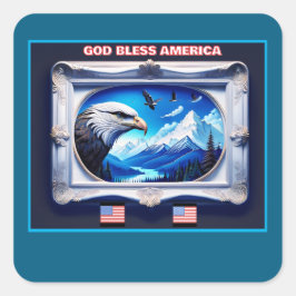 Patriottisch landschap met kale adelaar vlaggen be vierkante sticker