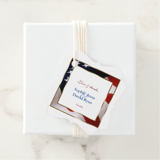 Patriottisch, legant USA Flag Gold Lijst Wedding Bedankjes Labels (In situ)
