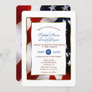 Patriottisch, legant USA Flag Gold Lijst Wedding Kaart