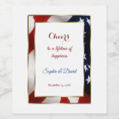 Patriottisch, legant USA Flag Gold Lijst Wedding Wijn Etiket (Enkel label)