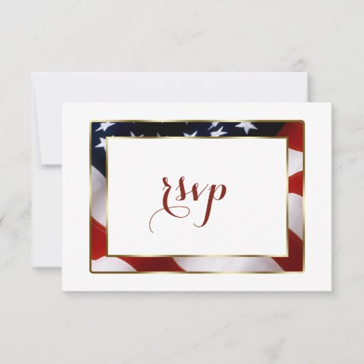 Patriottisch, legant USA Flag Gold Wedding RSVP (Voorkant)