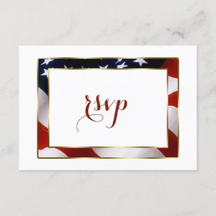 Patriottisch, legant USA Flag Gold Wedding RSVP Kaartje