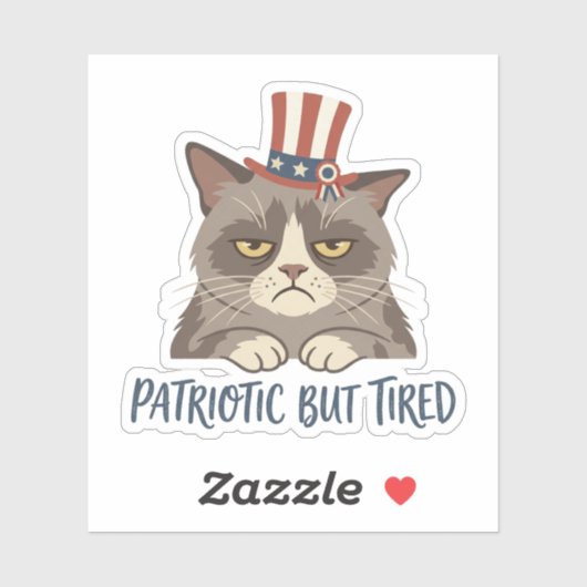 Patriottisch maar Moe Funny Grumpy Kat 4 juli Sticker (Vel)
