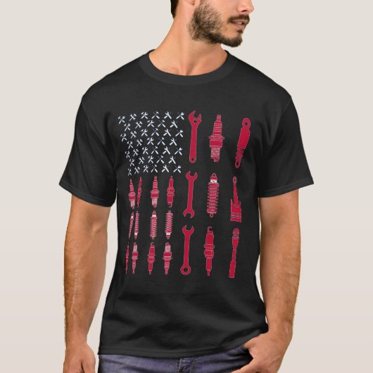 patriottisch-mechanische Amerikaanse vlag T-Shirt (Voorkant)
