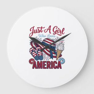 Patriottisch Meisje Amerika Zomer Vintage T-Shirt  Grote Klok