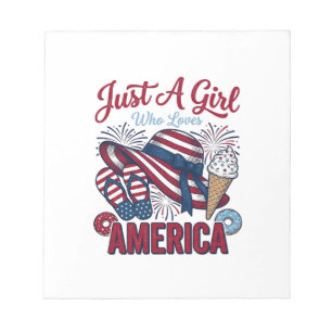 Patriottisch Meisje Amerika Zomer Vintage T-Shirt  Notitieblok