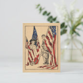 patriottisch meisje en jongen met Amerikaanse vla Briefkaart (Staand voorkant)