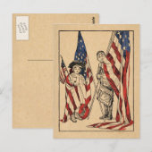 patriottisch meisje en jongen met Amerikaanse vla Briefkaart (Voorkant / Achterkant)