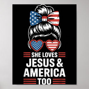 Patriottisch meisje houdt van Jezus en Amerika ook Poster