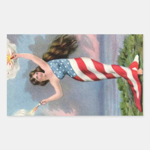  patriottisch meisje met Amerikaanse vlag Rechthoekige Sticker