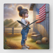 Patriottisch meisje met Amerikaanse vlag Vierkante Klok (Voorkant)