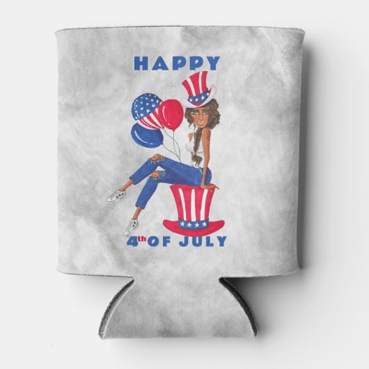 Patriottisch meisje van 4 juli blikjeskoeler (Voorkant)