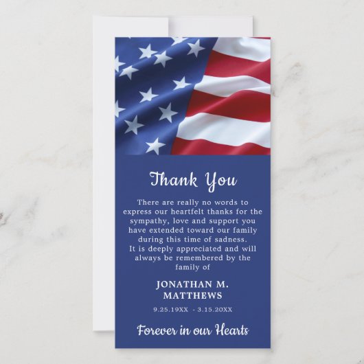 Patriottisch Memorial American Flag Veteran Funera Bedankkaart (Voorkant)