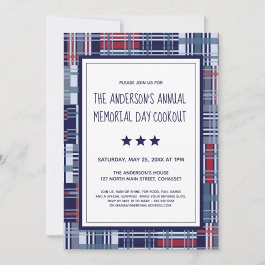 Patriottisch, Memorial Day, Summer, Cookout Invite Kaart (Voorkant)
