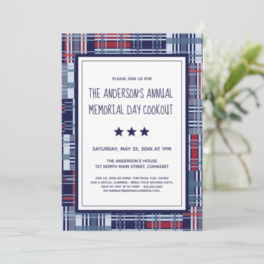 Patriottisch, Memorial Day, Summer, Cookout Invite Kaart (Staand voorkant)