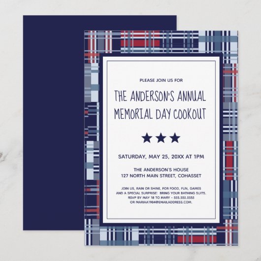 Patriottisch, Memorial Day, Summer, Cookout Invite Kaart (Voorkant / Achterkant)