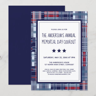 Patriottisch, Memorial Day, Summer, Cookout Invite Kaart