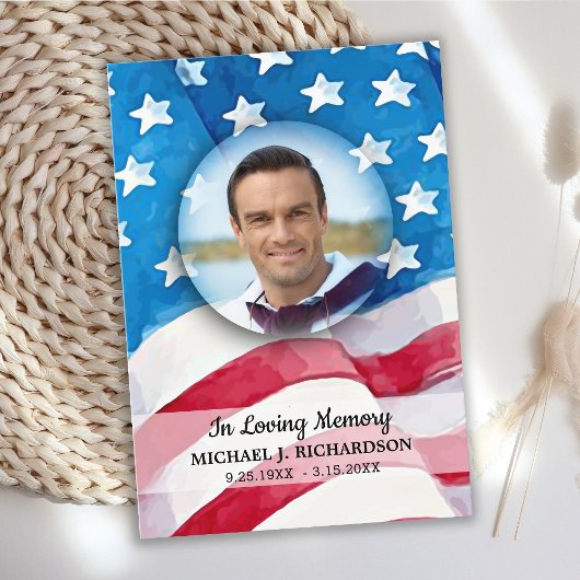 Patriottisch Memorial US Flag Photo Veteran Funera Bedankkaart