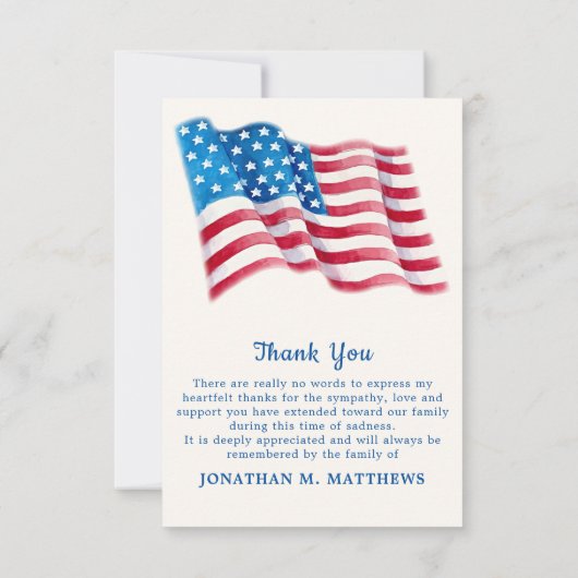 Patriottisch Memorial US Flag Photo Veteran Funera Bedankkaart (Achterkant)