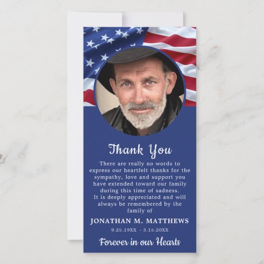 Patriottisch Memorial USA Flag Photo Army Bedankkaart (Voorkant)