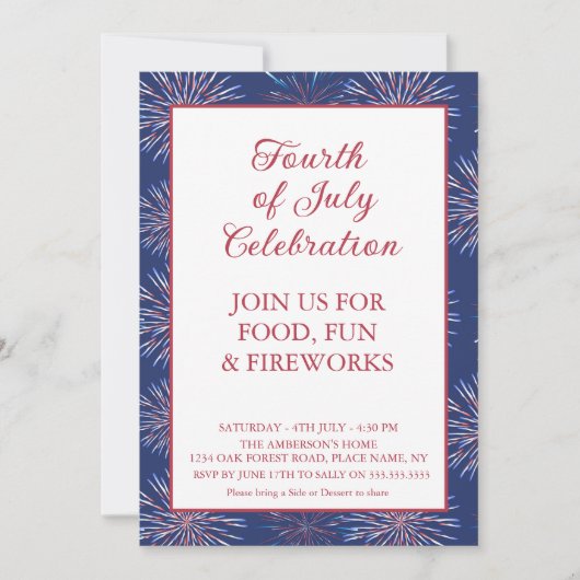 Patriottisch Modern 4 juli Vuurwerkfeest Kaart (Voorkant)