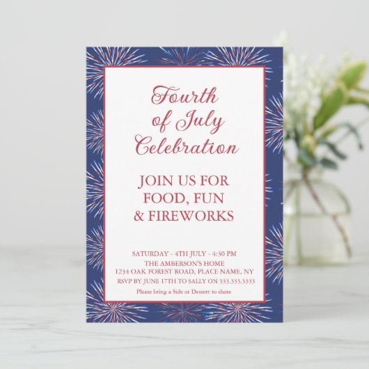 Patriottisch Modern 4 juli Vuurwerkfeest Kaart (Staand voorkant)