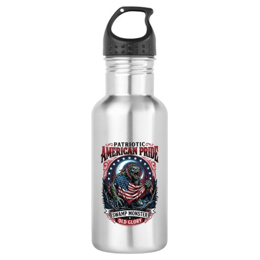 Patriottisch Moeras Monster Old Glory Horror Monst Waterfles (Voorkant)