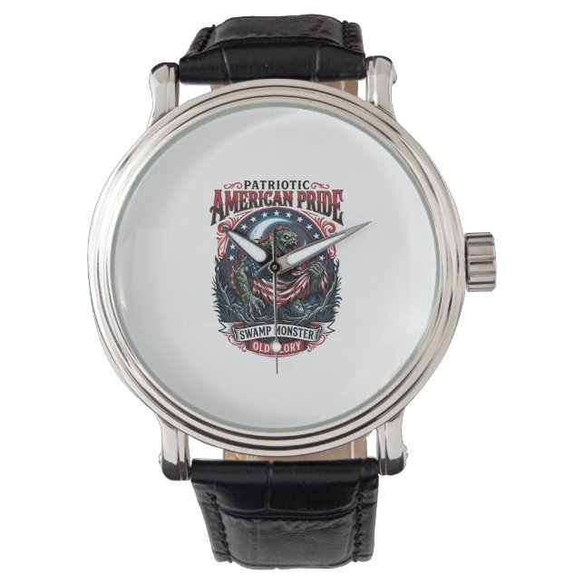 Patriottisch moerasmonster Old Glory Horror Monste Horloge (Voorkant)