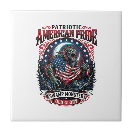 Patriottisch moerasmonster Old Glory Horror Monste Tegeltje (Voorkant)