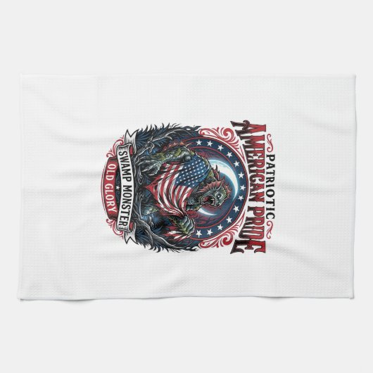 Patriottisch moerasmonster Old Glory Horror Monste Theedoek (Horizontaal)