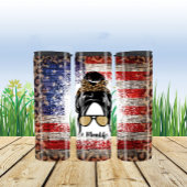 Patriottisch Mom Life Design met luipaardprint Thermosbeker